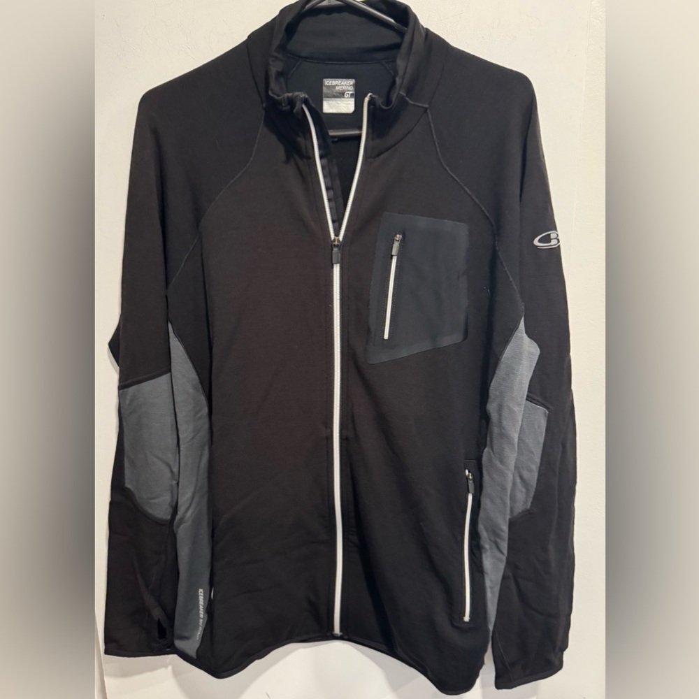 ICEBREAKER Merino GT wool zip Atom Jacket Black Gray base layer breathable L